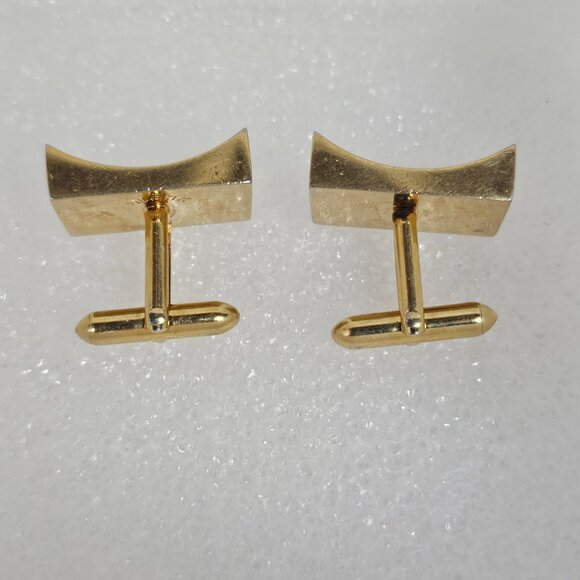 Vintage Swank Cufflinks Baguette Clear Rhinestone Gold Tone Rectangle Curved MCM - Picture 5 of 11